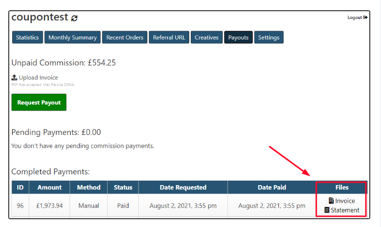 pdf statements coupon affiliates woocommerce
