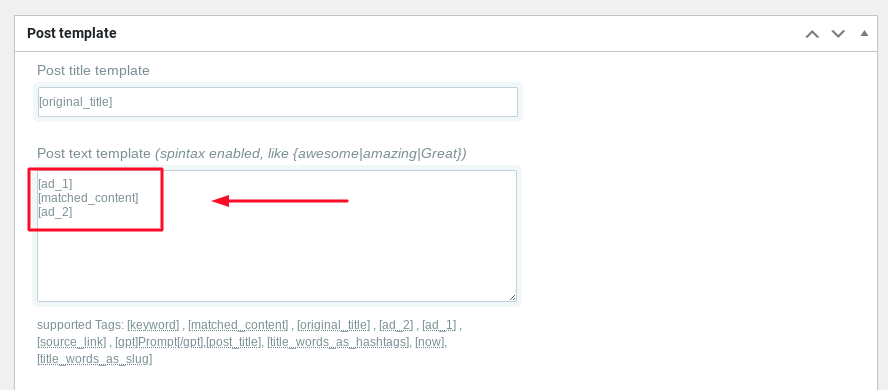 post template anuncios ads settings wordpress automatic plugin