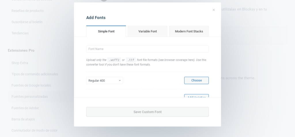 single font blocksy pro
