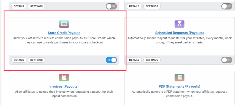 store credits payout coupon affiliates