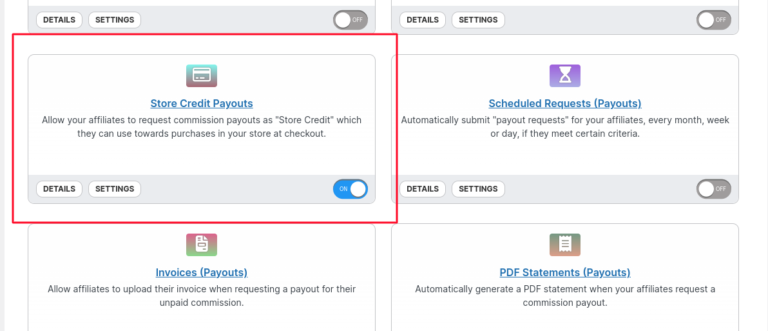 store credits payout coupon affiliates