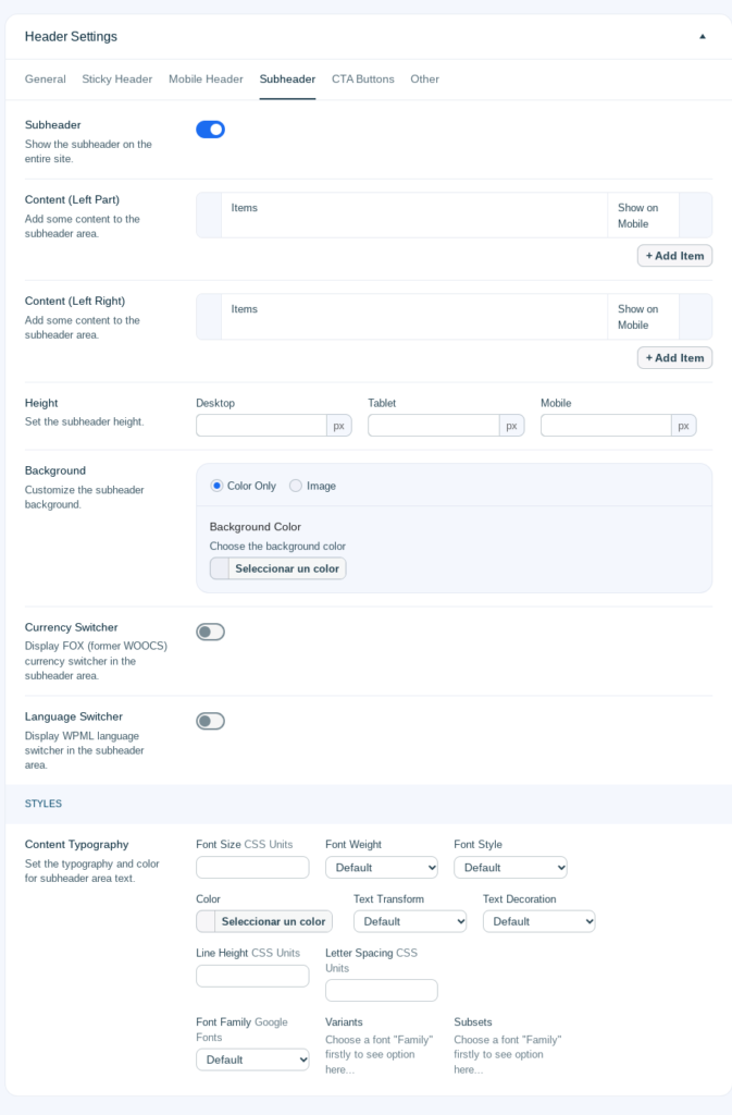 subheader ohio wordpress