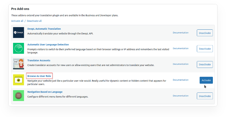 translatepress Browse as User Role Add-on