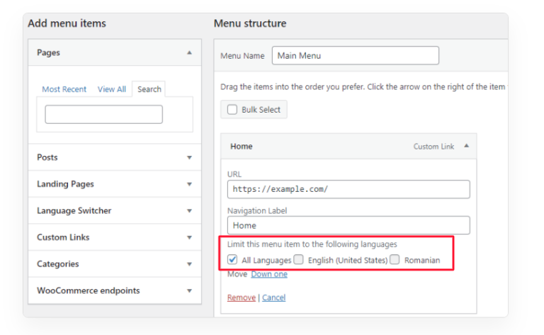 translatepress Navigation Based on Language