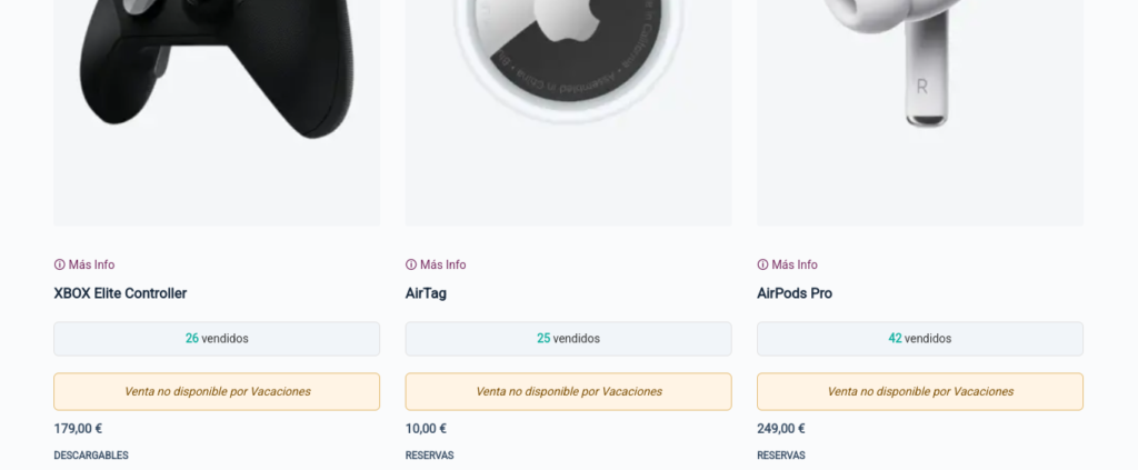 venta no disponible por vacaciones