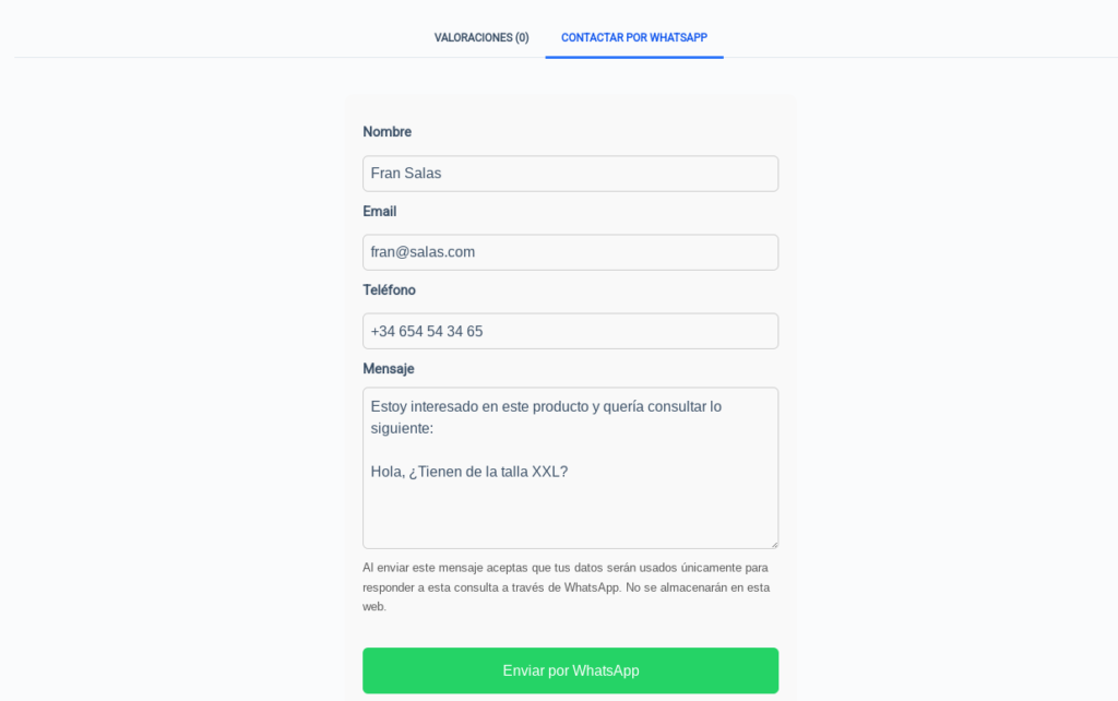 woocommerce pestañas contacto whatsapp sin plugins