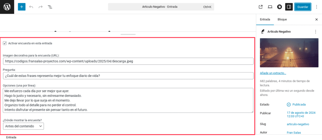 wordpress encuestas sin plugins admin