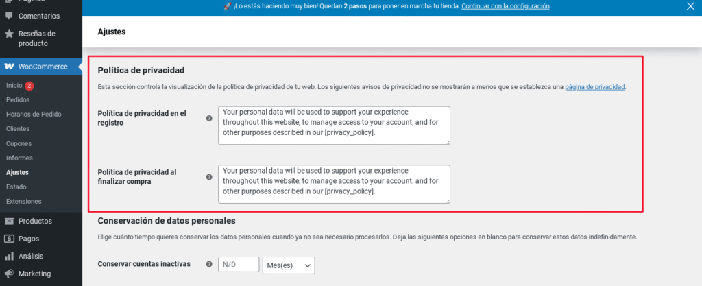 agregar una casilla d epolitica de privacidad en el checkout de woocommerce