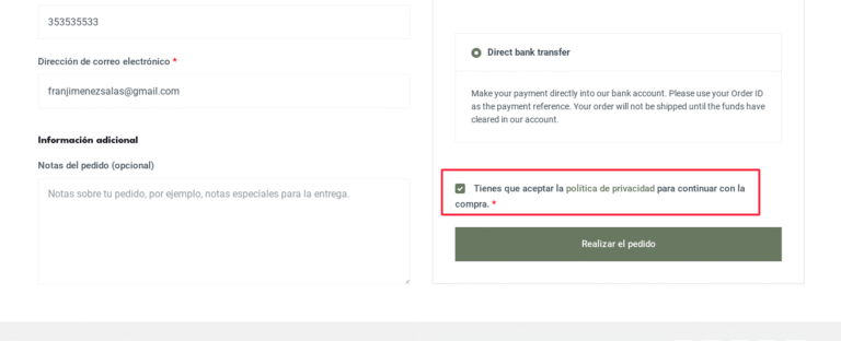 casilla politica de privacidad checkout woocommerce