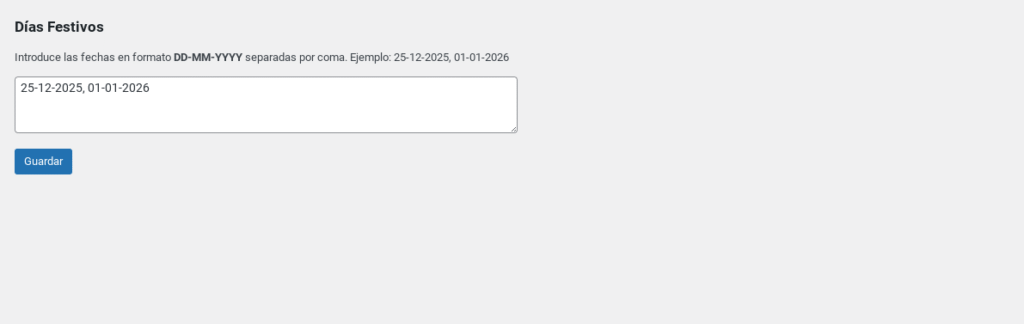 comida a domicilio woocommerce horarios dias festivos