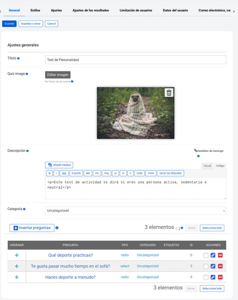test de personalidad wordpress