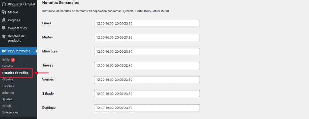 woocommerce horarios pedidos wordpress