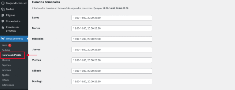 woocommerce horarios pedidos wordpress