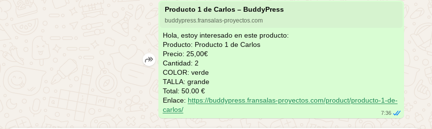 dokan pedido por whatsapp productos variables