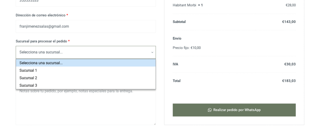 pedido whatsapp woocommerce diferente numero