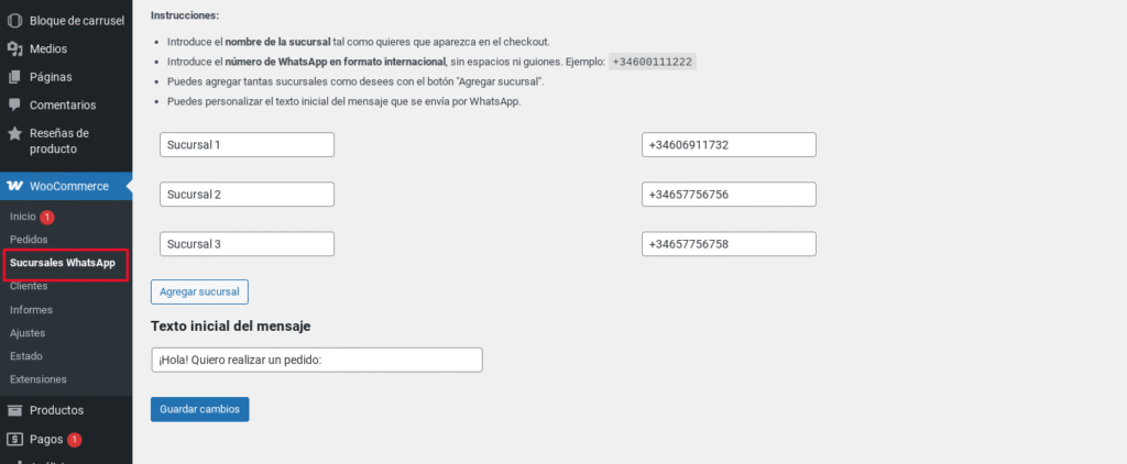 woocommerce whatsapp pedido multiples numeros
